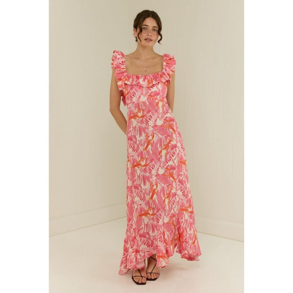 Palm Noosa daisy Floral Ruffle Maxi Dress Romantic Summer Boho Cottagecore Small